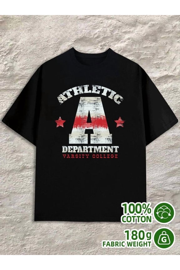 Varsity Athletic men's black 180G 100% Cotton Summer wear Vintage-inspired,comfortable fit Basic Unisex Shirt Printed tshirts Trendy Unisex Shirt Cotton tshirts