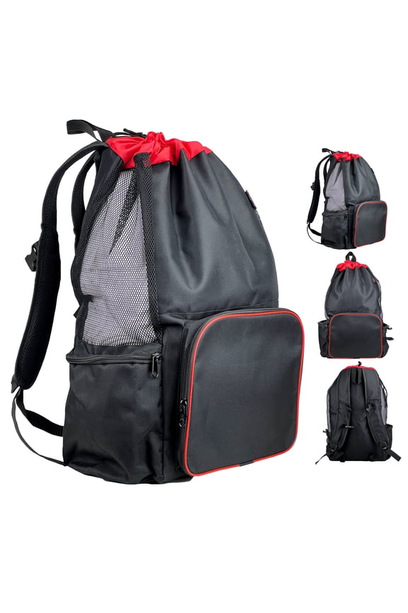 Varsity Backpack Black Red Mesh Sides Sport Gym bag Spacious Training Gear bag
