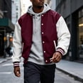 thumbnail image 1 of Varsity Bomber Jacket Men Color Block Snap Front Coat Ribbed Collar Cuffs Hem for Casual Party Sports Daily, 1 of 9