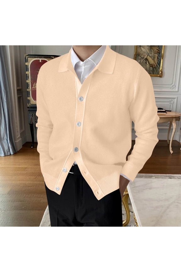 Varsity Cardigans for Men Cable Knit Sweater Button Down Lapel Collar Slim Fit Casual Ribbed Knitted Jacket