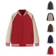 thumbnail image 1 of Varsity Jacket Men Fall Winter Long Raglan Sleeve Loose Casual Button Down Bomber Baseball Jackets Outerwear with Pockets, 1 of 4