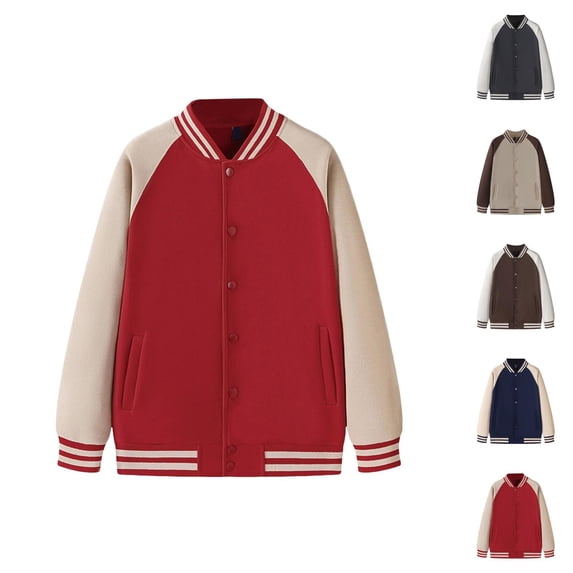 Varsity Jacket Men Fall Winter Long Raglan Sleeve Loose Casual Button Down Bomber Baseball Jackets Outerwear with Pockets