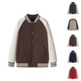 thumbnail image 1 of Varsity Jacket Men Fall Winter Long Raglan Sleeve Loose Casual Button Down Bomber Baseball Jackets Outerwear with Pockets, 1 of 4