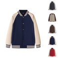 thumbnail image 1 of Varsity Jacket Men Fall Winter Long Raglan Sleeve Loose Casual Button Down Bomber Baseball Jackets Outerwear with Pockets, 1 of 4
