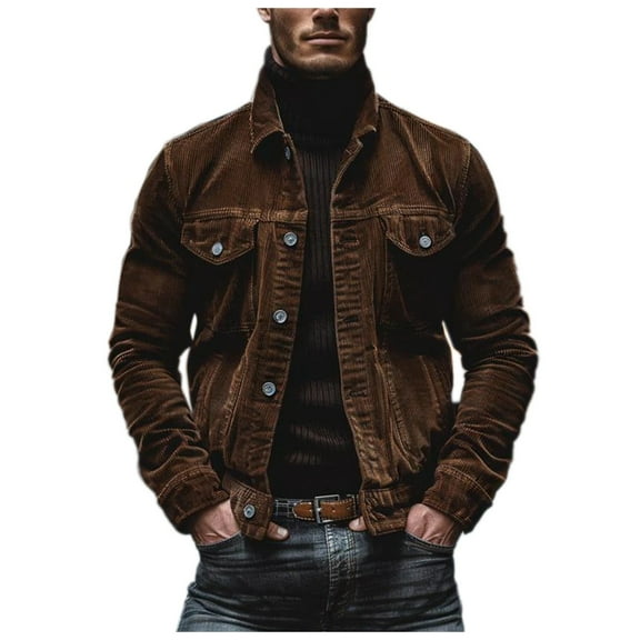 Men's Pocket Corduroy Long Sleeve Striped Lapel Jacket