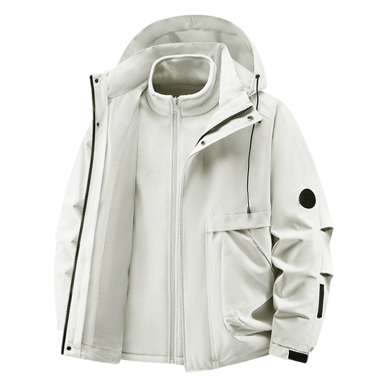 Fake White Drawstring Varsity Jacket Men Pure Color Fake Two Layers Drawstring Hooded With ...