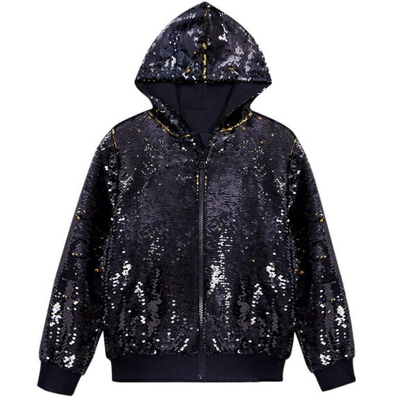 Varsity Jacket Men Sequin Zip Up Long Sleeves Party Disco Sparkly Hooded Wind Breaker Jackets Mens,BK1,M