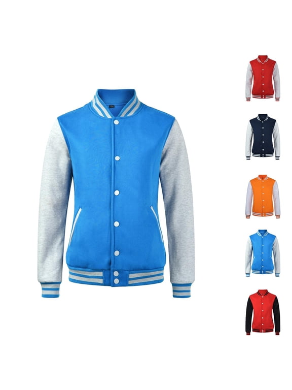 Varsity Jacket Women Fall Winter Long Sleeve Casual Button Down Letterman Jackets with Pockets Baseball Bomber Jacket