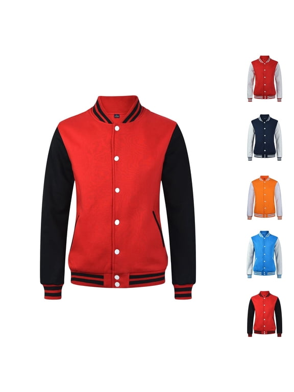 Varsity Jacket Women Fall Winter Long Sleeve Casual Button Down Letterman Jackets with Pockets Baseball Bomber Jacket