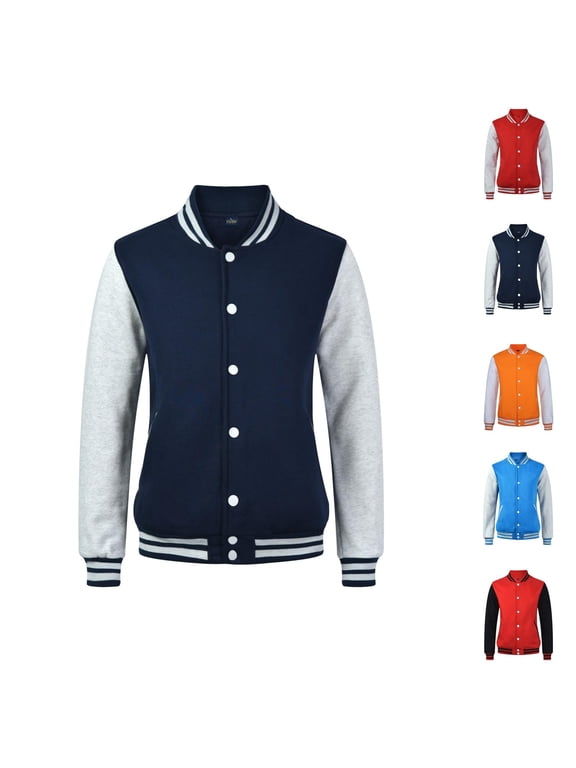 Varsity Jacket Women Fall Winter Long Sleeve Casual Button Down Letterman Jackets with Pockets Baseball Bomber Jacket