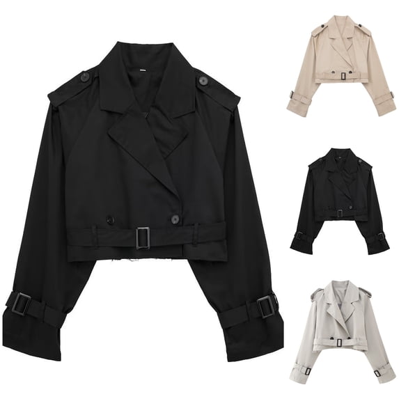 Varsity Jacket Women Long Sleeve Lapel Cropped Bomber Jacket Women 2024 Casual Lightweight Outerwear Short Coats with Pocket and Belt Fall Jackets for Women 2024