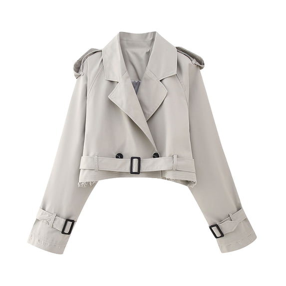 Varsity Jacket Women Long Sleeve Lapel Cropped Bomber Jacket Women 2024 Casual Lightweight Outerwear Short Coats with Pocket and Belt Fall Jackets for Women 2024
