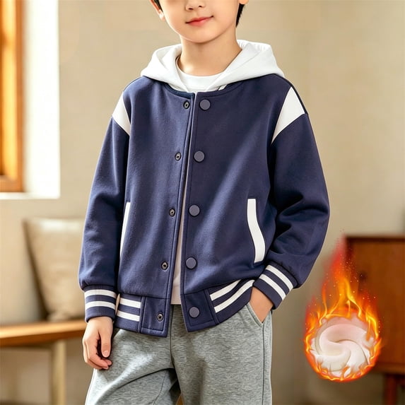 Varsity Jackets White Contrast Shoulder Striped Rib Cuff Baseball Coat Dual Side Pockets School Trip Family Holiday Portrait Toddler Outerwear