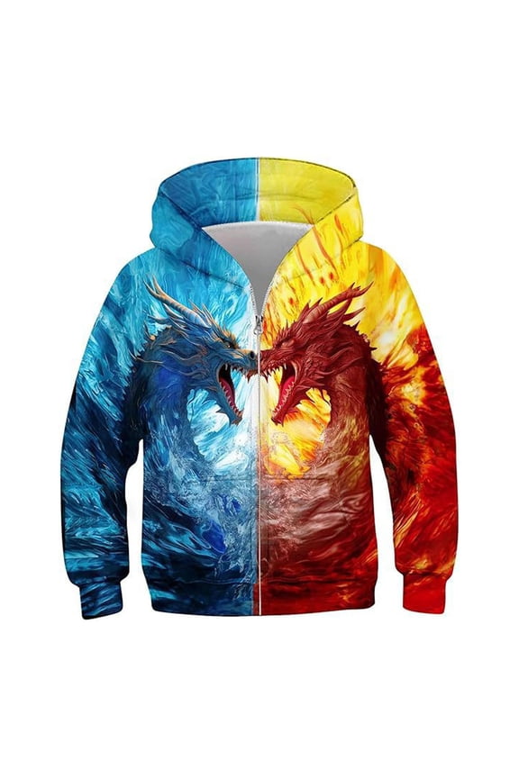 Varsity Jackets for Boys Zip Up Hoodies Kids 3D Graphic Hoody Sweatshirt Zipper Pullover with Pockets Outerwear Jacket Coat 10-11 Years