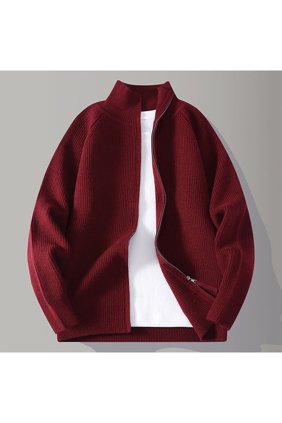 Varsity Jackets for Young Men High Mock Neck Sweater Cable Knit Full Zipper Winter Cardigan