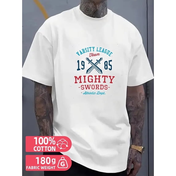 Greenink Varsity League men's white 180G Cotton Hip-hop street style Classic Unisex Shirt Graphic Tee tshirts Retro Unisex Shirt Graphic Tee tshirts Basic Unisex Shirt