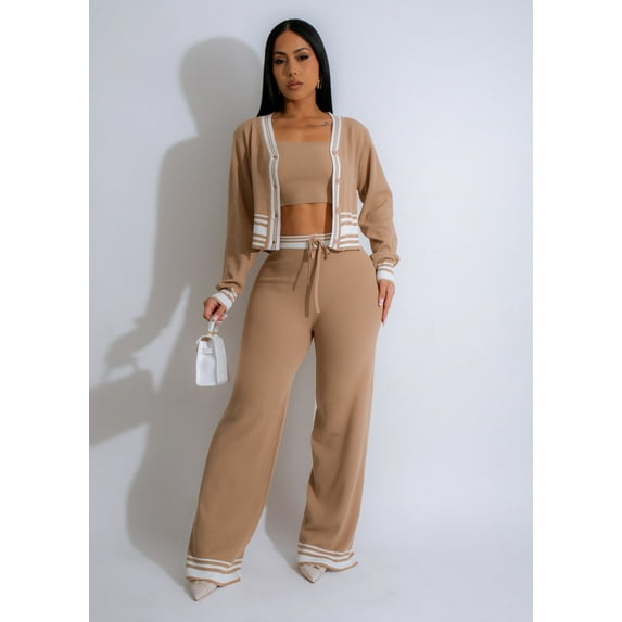 Varsity Luxe Knit Set (XL, Beige)