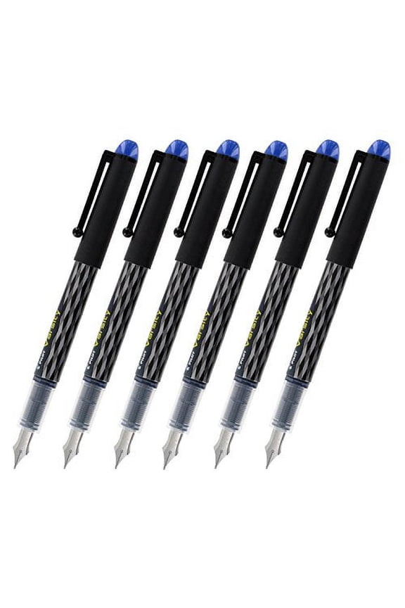Disposable Fountain Pens, Medium Point, 0.7 mm, Blue Ink, 6 Count