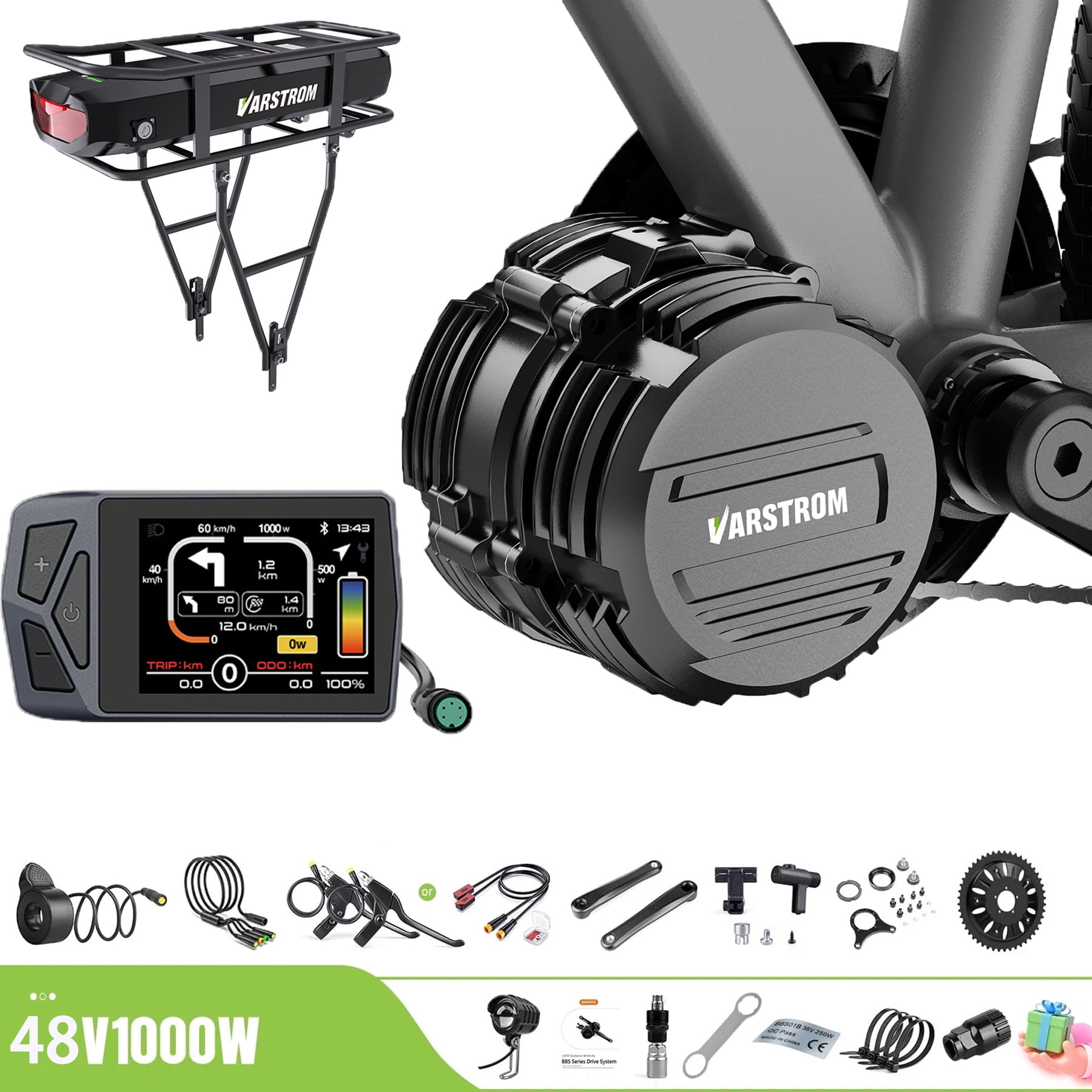 Varstrom Mid Drive Kit 1000W TSDZ16 Electric Bike Conversion Kit 48V ...