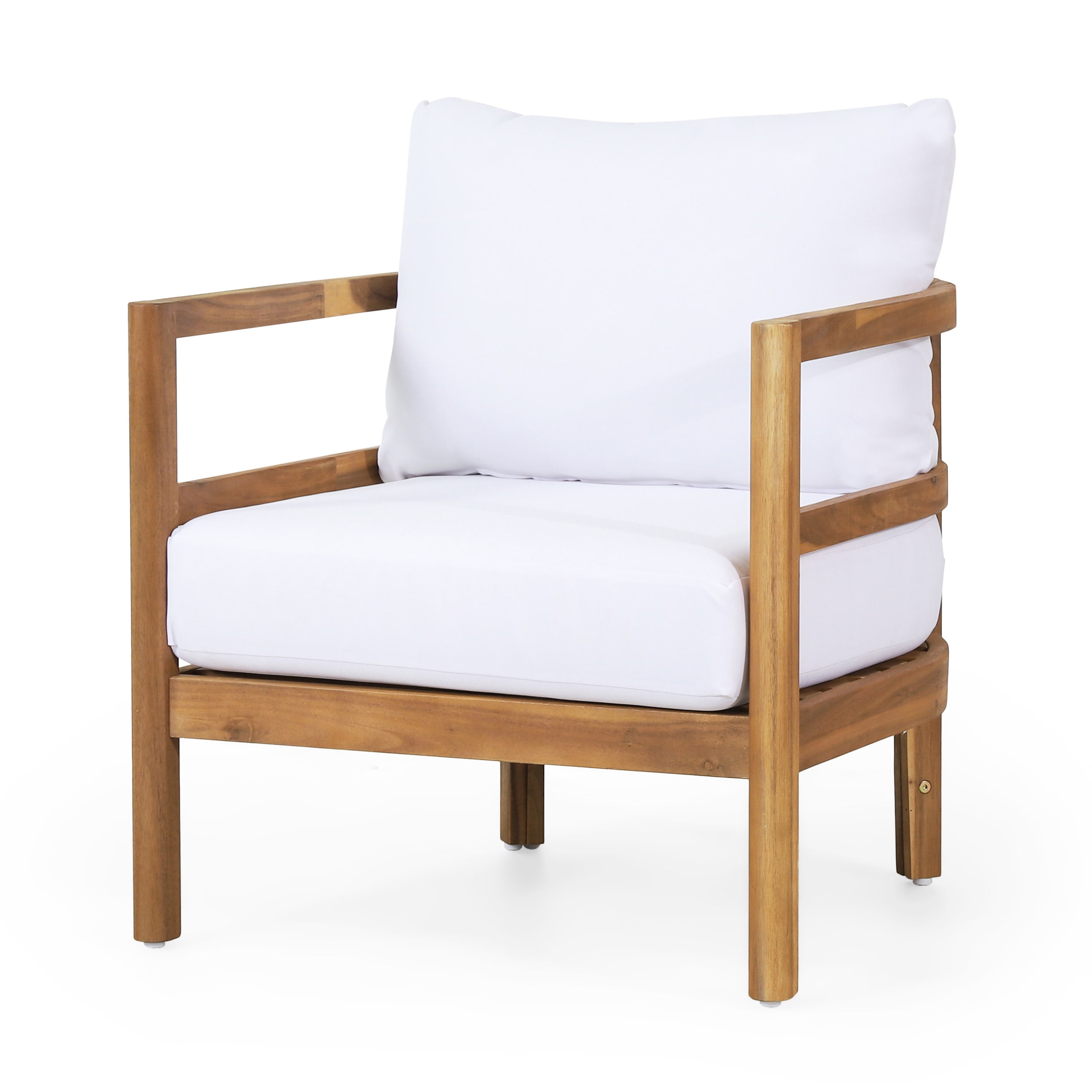 Varva Acacia Wood Outdoor Club Chair with Cushions, Teak and White