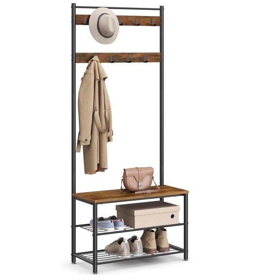 Vasagle Coat Rack  Hall Tree With Shoe Storage Bench Entryway 3-in-1 Steel Frame For 12.6 X 27.6 68.9 Inches Industrial Rustic Brown And Black Uhsr41bx