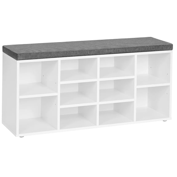 Vasagle Custos Collection - Shoe Bench Storage With Padded Seat Entryway 10 Compartments For Bedroom 11.8 X 40.9 18.9 Inches Cloud White And Gray Ulhs010w01