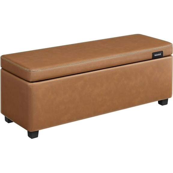 Vasagle EKHO Mid Century Leather Storage Ottoman, 43.3", Caramel Brown