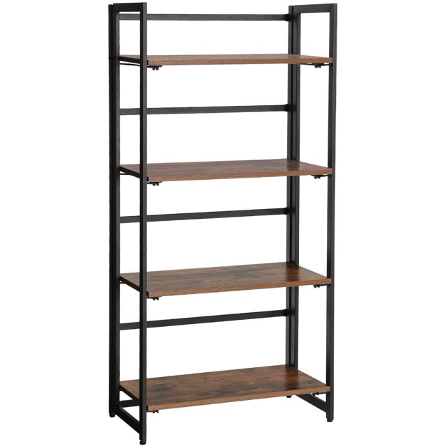 Vasagle Industrial Bookshelf Folding Bookcase 4Tier Ladder Shelf Wood