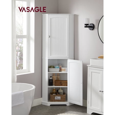 VASAGLE Floor Cabinet Storage Cabinet with 2 Doors and 4 Adjustable Shelves Tall Corner Cabinet Modern Farmhouse Design, White