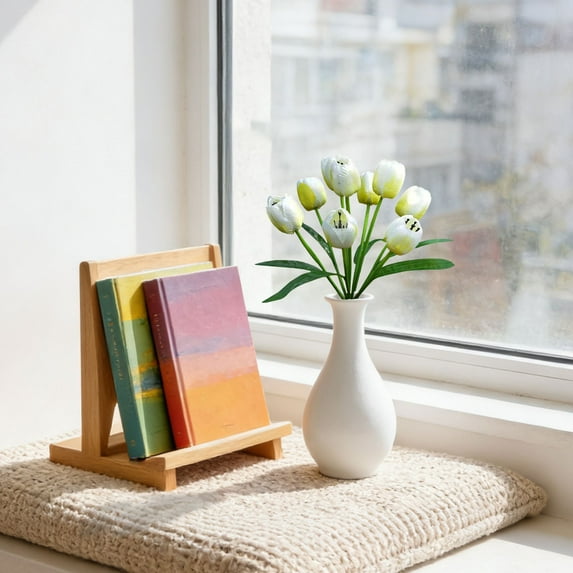 Vase with Artificial Flowers Home Decor, Floral Collection 9-Stem Silk Tulip Artificial Flower Arrangement Artificial Tulip Floral Arrangement with Simulated Water Feature Dining Table 9PCS