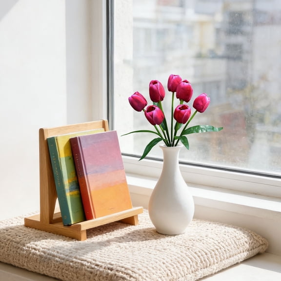 Vase with Artificial Flowers Home Decor, Floral Collection 9-Stem Silk Tulip Artificial Flower Arrangement Artificial Tulip Floral Arrangement with Simulated Water Feature Dining Table 9PCS