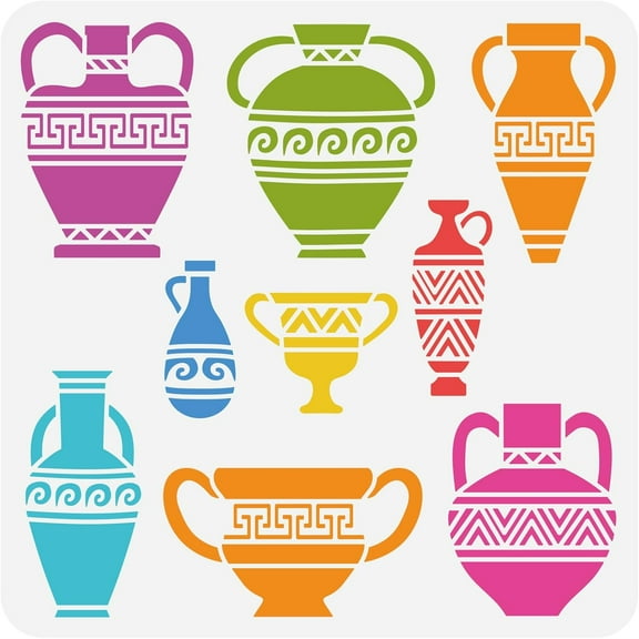 Vase Border Painting Stencil 11.8x11.8inch Reusable Vase Pattern Drawing Template Tribe Theme Decoration Crafts Stencil for Painting on Wood Wall Tile Canvas Fabric and Floor