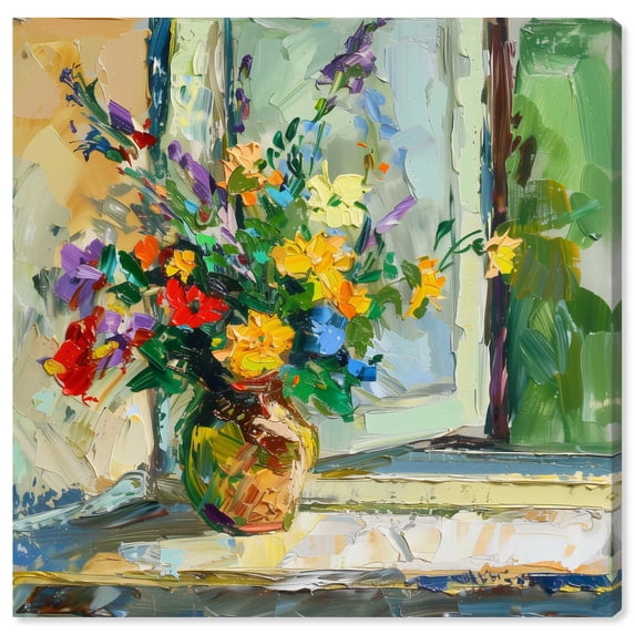 Vase By The Window Impressionism Wall Art /Monet And Van Gogh Inspired Art Canvas Wall Art by Art Remedy, Gallery Wrapped, 20" x 20"