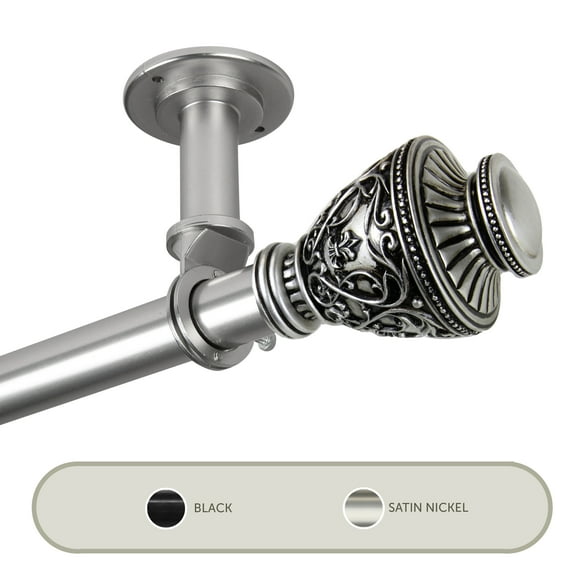 Vase Ceiling 1" Curtain Rod/ Room Divider 120-170 inch - Satin Nickel