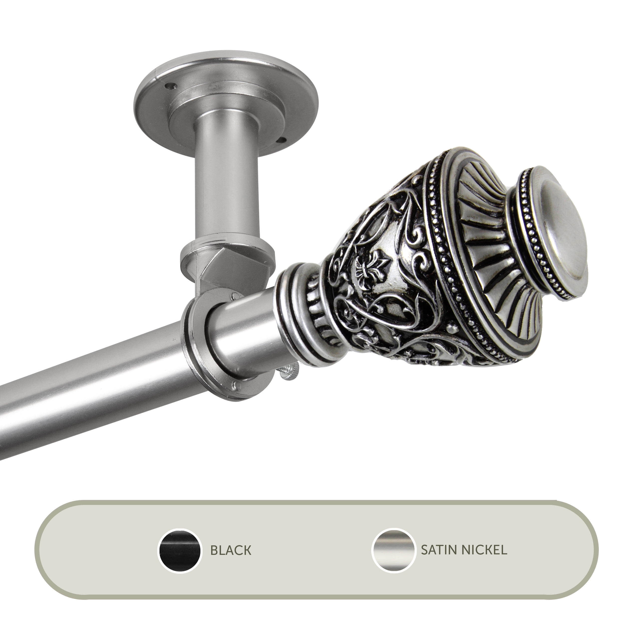 Vase Ceiling 1" Curtain Rod/ Room Divider 160-240 inch - Satin Nickel
