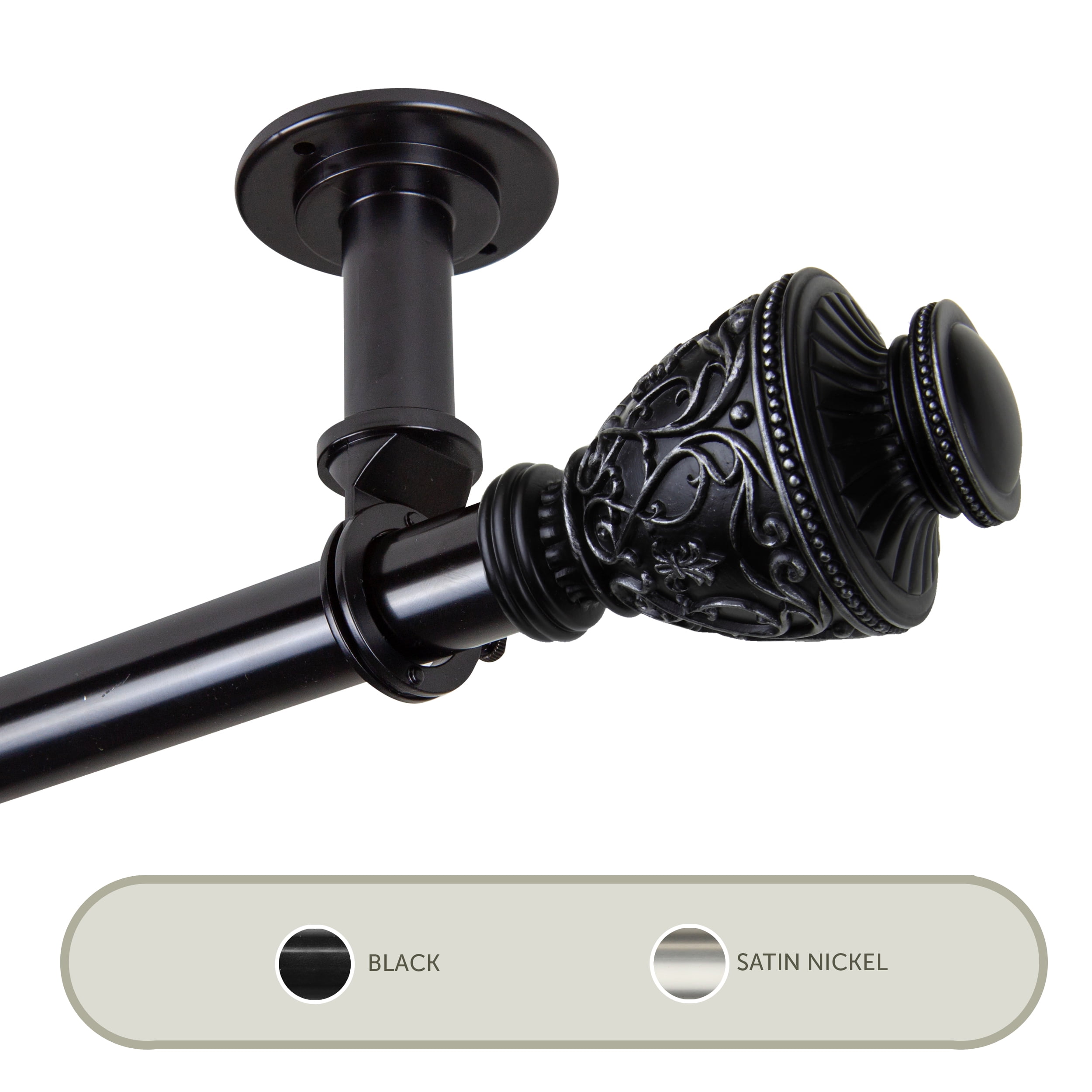 Vase Ceiling 1" Curtain Rod/ Room Divider 48-84 inch - Black