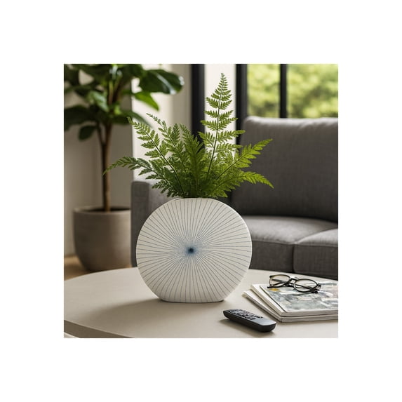 Ceramic Shell Vase with Dotted Pattern for Living Room Decor and Home Accents - Decorative Flower Vase for Room, Bedroom, or Office Display - Perfect for House and Table Styling - 12", White & Blue