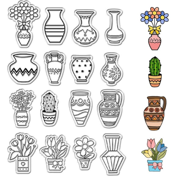 Vase Clear Stamps Flower Pots Ball Cactu Background Reusable Postmark Transparent Silicone Stamp Seals for Journaling Card Making Decor DIY Scrapbooking Supplies Album Decoration