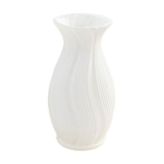 Vase Decorative Vase Striped Texture Design Faux Ceramic Plastic Vase White Home Decor Tabletop Art Centerpiece for Wedding Dining Table Bookshelf Display Non Fragile Durable Flower Container