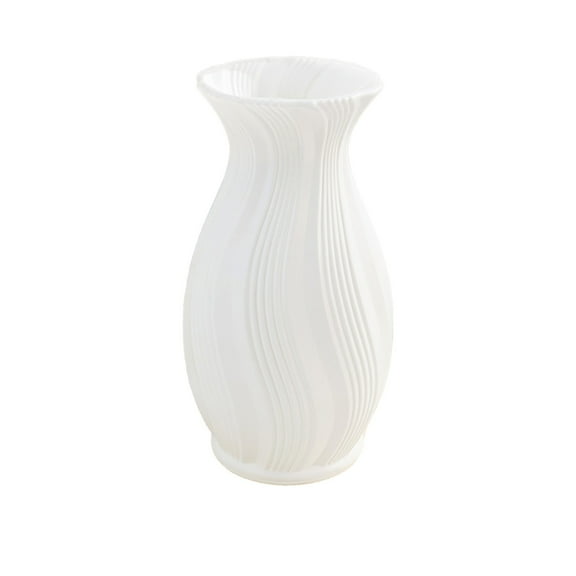 Vase Decorative Vase Striped Texture Design Faux Ceramic Plastic Vase White Home Decor Tabletop Art Centerpiece for Wedding Dining Table Bookshelf Display Non Fragile Durable Flower Container