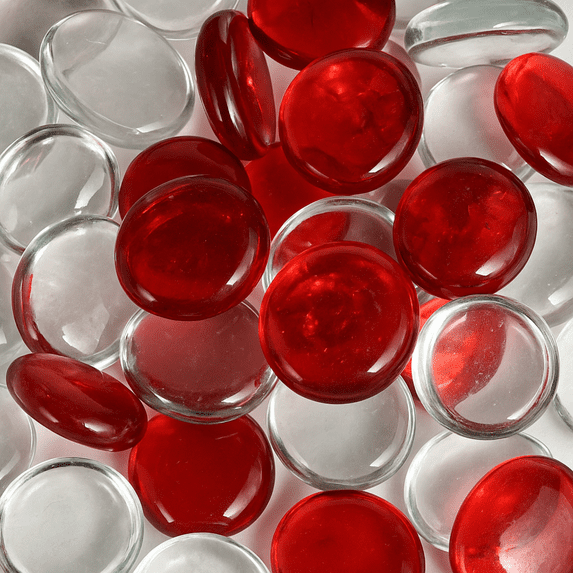 Vase Filler - Marbles for Vases - Clear And Red Accent Gems, Glass Pebbles 10 oz. Bags - 4 Pack