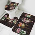 thumbnail image 1 of Vase Flowers Bathroom Rugs Set Spring Pink Orange Floral Brown Wood Grain Non Slip Absorbent Soft Bath Mats 3 Piece Set with Bathroom Rug, U-Shaped Floor Mat, Toilet Seat Cover Large Size, 1 of 9