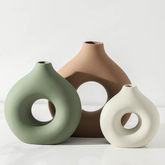 Vanselia Ceramic Vase Home Table Decor - Flower Vases Set of 3 Small Living Room Centerpiece Decorations for Shelf Bedroom Office Kitchen Dining Desk Modern Aesthetic Farmhouse Decorative