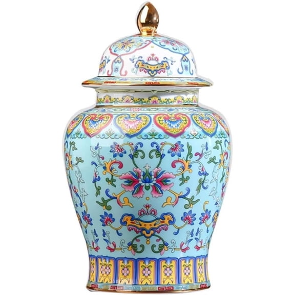 Vase Jar Storage Jar Chinese Ceramic Ginger Jar Floral Vases With Lid Gold Enamel Porcelain Vase Temple Jars Tea Storage Jar For Home Decorative