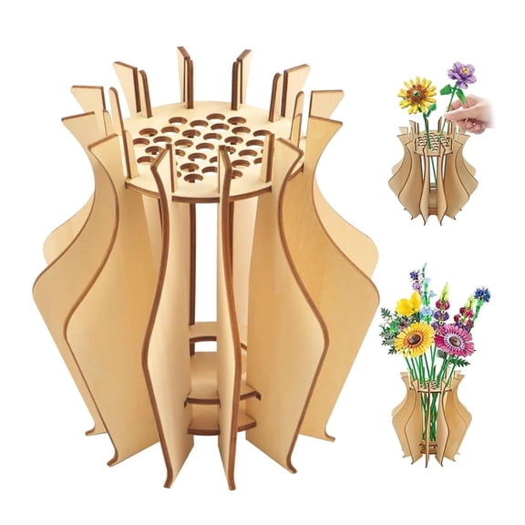 Vase for Lego Flowers - Living Room Decor Wooden Puzzle Flower Vase for Flower Bouquet Building Set - Display Stand for Roses Sunflower Tulips etc