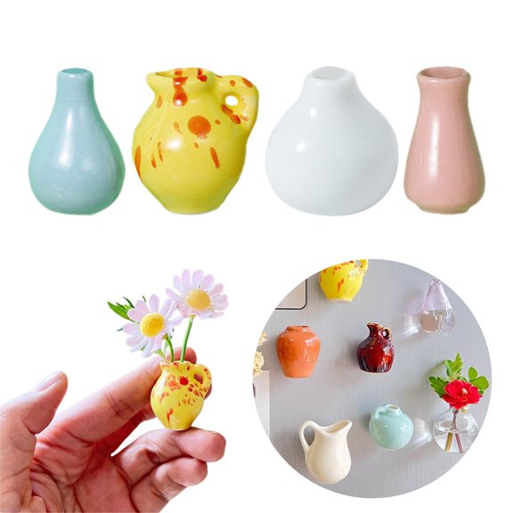Vase Magnets Ceramic Vase Refrigerator Magnets 3D Ceramic Flower Vase Cute Plant Vase Fridge Magnets Kitchen Decoration/ Mini vase refrigerator magnet set of four
