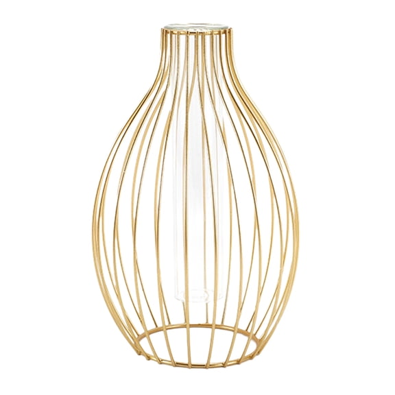Vase Metal holder Glass geometric decorative vase, modern large vase suitable for floral home wedding office center-golden-1.Lantern-shaped vase
