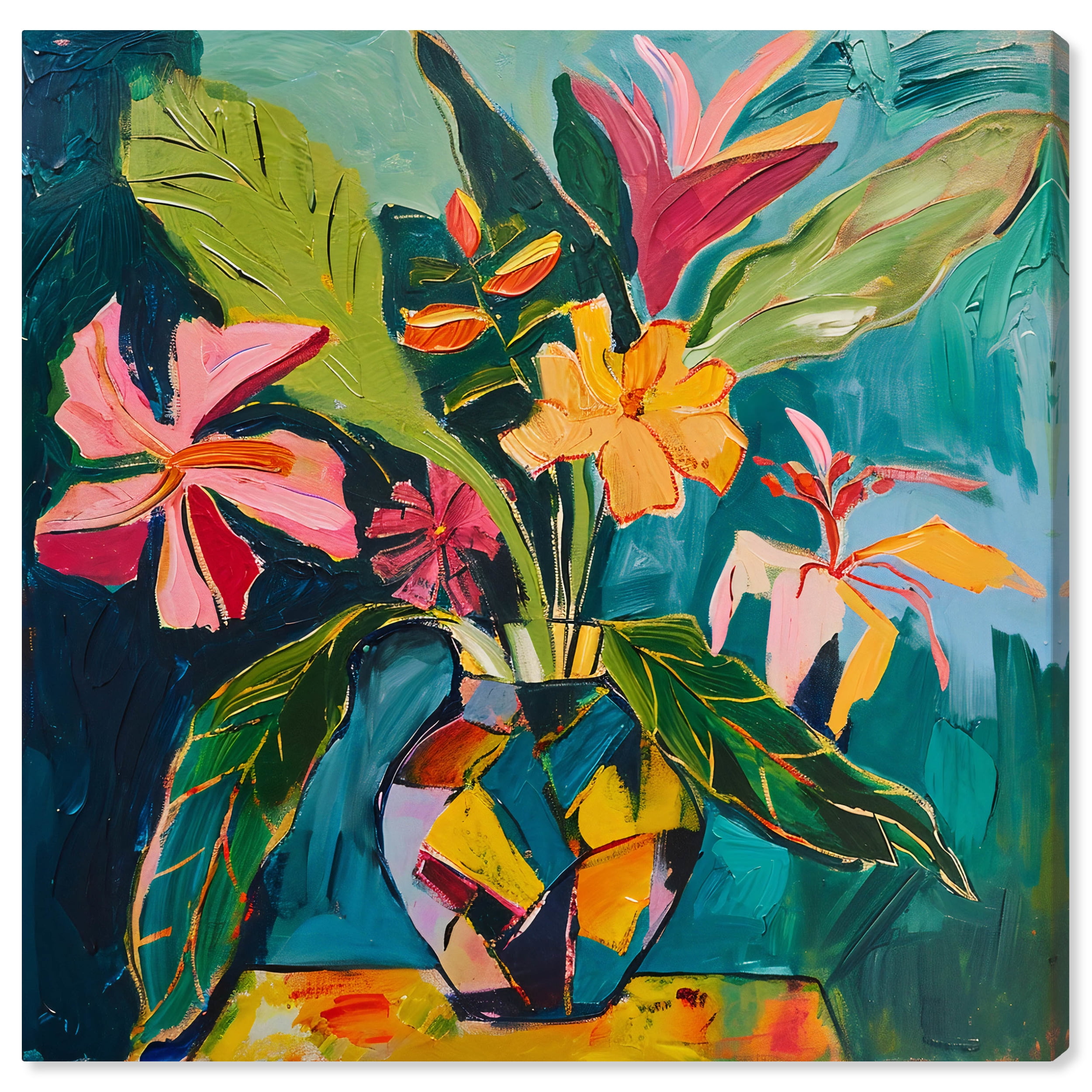Vibrant Tropical Flowers in Vase Canvas Art, 12" x 12"