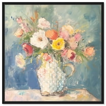 Vase Of Spring Flowers Chic Farmhouse Canvas Wall Art by Art Remedy, Black Floater Frame, 12"x12"