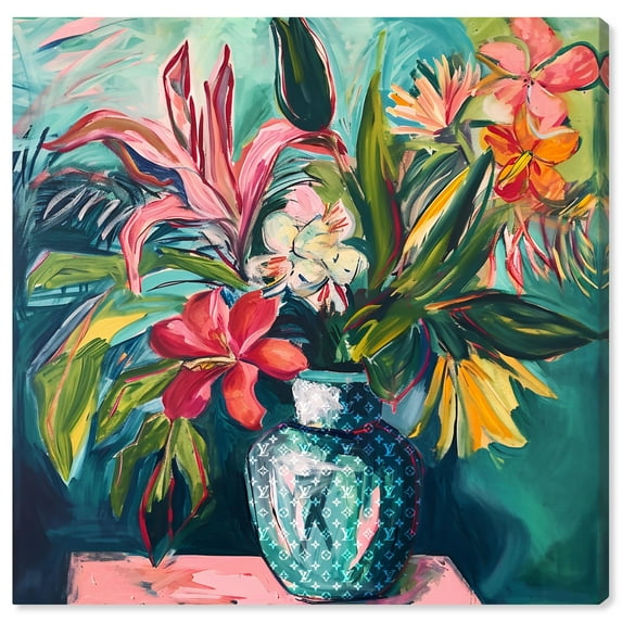 Vase Of Tropical Flowers In Vase Paintings Canvas Wall Art by Art Remedy, Gallery Wrapped, 20" x 20"